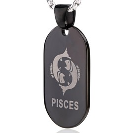 DonDon Unisex Necklace Stainless Steel 52 cm 20,5" with Zodiac Star Sign Pisces Pendant Black in a Velvet Pouch