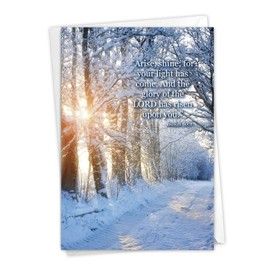 Winter Sunrise, Isaiah 60:1 : Congratulations Greeting Card Showcasing Beams of Sunlight Bursting Through Snow Laden Branches, with Envelope. C6655ACGG