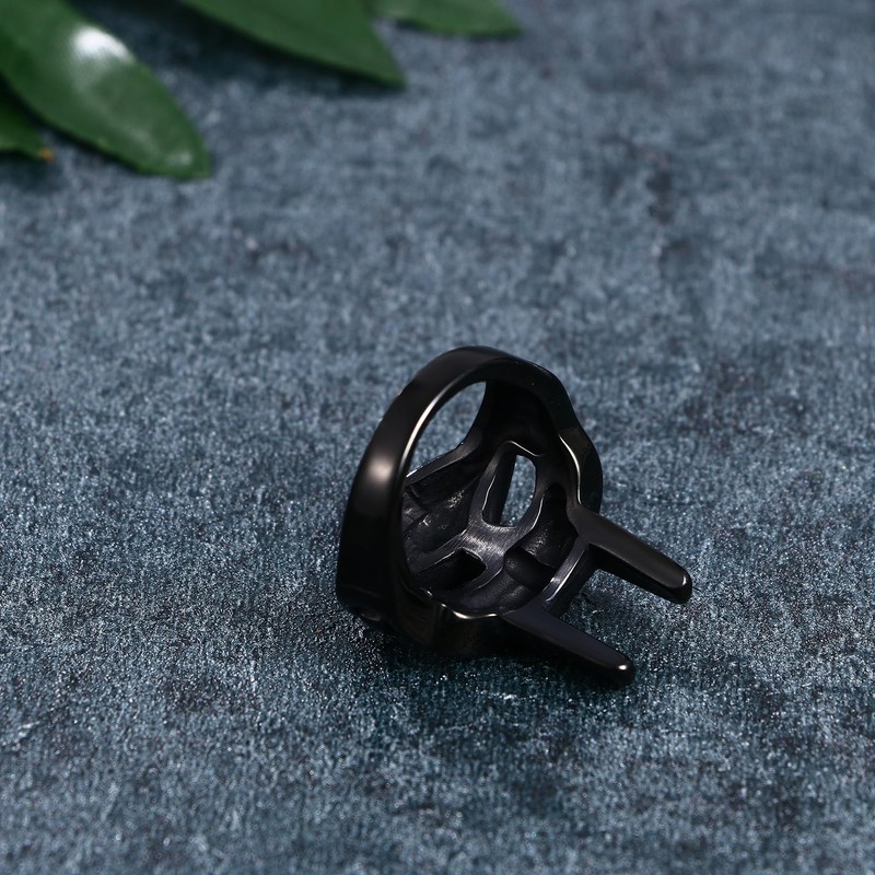 Mens Spartan Mask Helmet Ring: Black Stainless Steel Roman Gladiator