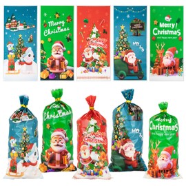 Christmas Cellophane Bags, 50pcs Christmas Sweet Bags Goodies Candy Treat Bags with Twist Ties Santa Claus Snowflake Elk Xmas Party Bags for Christmas Party Supplie Y9SDTGDWXH