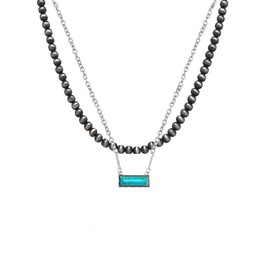 BSRGUDE Navajo Pearl Bow Necklace Western Turquoise Necklace with Lightning Cow Tag-Heart-Bar-Cross Pendant Gifts Jewelry for Women Cowgirl (18In_Navajo necklace& Bar)