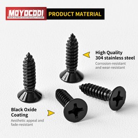 #14 x 1 (50 Pack) Flat Head Sheet Metal Screws Phillips Drive Self-Tapping Wood Screws, Black Oxide 304 Stainless Steel Screw (18-8), Corrosion Resistant Screws