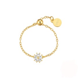 Kokoma Little Flower Ring for Women 925 Sterling Silver Cubic Zirconia Floral Link Chain Statement Ring Promise Engagement Rings Adjustable Finger Band