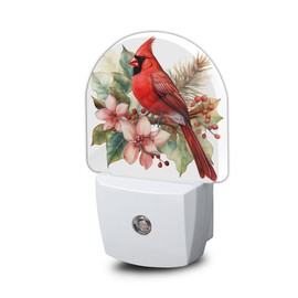 YESPOAK Night Light,Red Cardinal Bird Flowers Night Lights Plug Into Wall for Bedroom Bathroom Kitchen Hallway Stairs Hallway, Plug-in, Energy Efficient Decor Desk Lamp Gifts