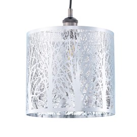 Unique and Beautiful Polished Chrome Metal Forest Design Ceiling Pendant Shade When Lit The Light Escapes Through The Gaps and Casts The Forest Against The Walls and Ceiling by Happy Homewares
