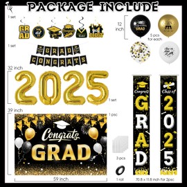 Black Gold Graduation Decorations Class of 2025 Graduation Party Decoration of Black and Gold Graduations Balloons Graduations Backdrop and Door Banner 2025 Grad Party Supplies