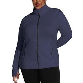 COOTRY Women's Plus Size Athletic Jackets Zip Up Lightweight Workout Running Track Jackets with Thumb Holes Navy 3XL