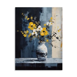 Yellow and Gray Floral Wall Art: Flower Pictures Wall Decor Floral Canvas Wall Art Grey Yellow Bathroom Decor Living Room Accessories Modern Yellow Flower Print Painting Bedroom Kitchen Decor 16"x24"