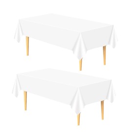 yayafunfun 2Pcs 137x274cm Plastic White Table Cloths Party,White Party Supplies Decoration Large Rectangular Plastic Table Cloth Table Cover for Picnic,Xmas,Picnic,Wedding,Kids Birthday Tablecloths