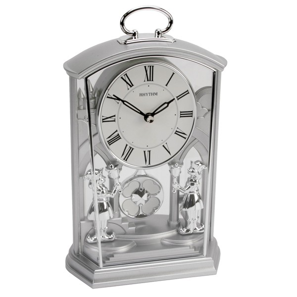 Rhythm Silver Tone Pendulum Mantel Clock Roman Numerals Table Decor Ornament New