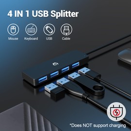 USB 3.0 Hub, HOPDAY 4 Port USB Hub Ultra Slim USB Data Hub, USB Splitter USB 3.0 Adapter for MacBook, iMac Pro, Surface, Dell, Hp Laptop USB Hub