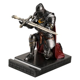 Amoysanli Medieval Armored Warrior Wearing Outerwear, Mobile Phone Stand Knight Pen Holder Desk Organizers, Resin Bookends Paperweight with a Letter Opener for Desk (Iron)