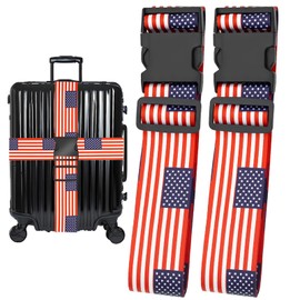 Flag Luggage Straps for Suitcases, Adjustable Luggage Travel Belt to Keep Luggage Security While Travel, Strong Polyester Fabric, Easy-to-Recognize Stylish Pattern Travel Essentials, 2 Pack