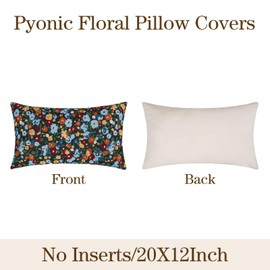 Pyonic Set of 2 Decorative Floral Print Throw Pillow Covers 12X20 Inch Vintage Black Boho Lumbar Pillow Covers Soft Neutral Farmhouse Couch Pillowcase for Livingroom Bedroom Home Decor