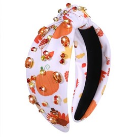 HZEYN Thanksgiving Fall Headbands for Women Turkey Pumpkin Headband Crystal Knotted Headband Holiday Costume Headwear (Pumpkin Turkey)