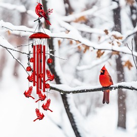 Marwey Cardinal Wind Chimes for Outside, Large Cardinal Garden Decor Bird Wind Chime, Memorial Cardinal Gifts for Women, 40" Outdoor Windchimes for Lawn, Porch, Patio, Yard, Christmas