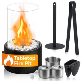 Poofzy Table Top Firepit, Round Indoor Fire Pit Tabletop w/ 2 Combustion Chambers, Portable Tabletop Fireplace for Outdoor Patio Decor Valentines Day, Black