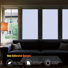 FEILAYS White Thickened Total Blackout Window Film Frosted Glass Static Cling UV Sun Blocking Heat Control Window Tint Day and Night Insulation Home Bathroom Door Decorative Cover Opaque 23.6"x 118"