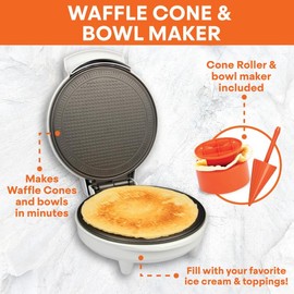 MasterChef Waffle Cone and Bowl Maker- Includes Shaper Roller & Bowl Press- Homemade Ice Cream Cone Treat Baking, Cookie Iron Machine, Portable Electric Kitchen Appliance for DIY Sundae Parties, Gift