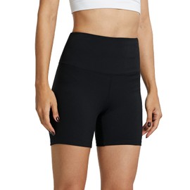 ZUTY - Pantalones cortos de motociclista de 25,4 cm y 5 pulgadas para mujer, cintura alta, con 2 bolsillos ocultos, entrenamiento, atletismo, yoga, pantalones cortos largos, 5" negro, M
