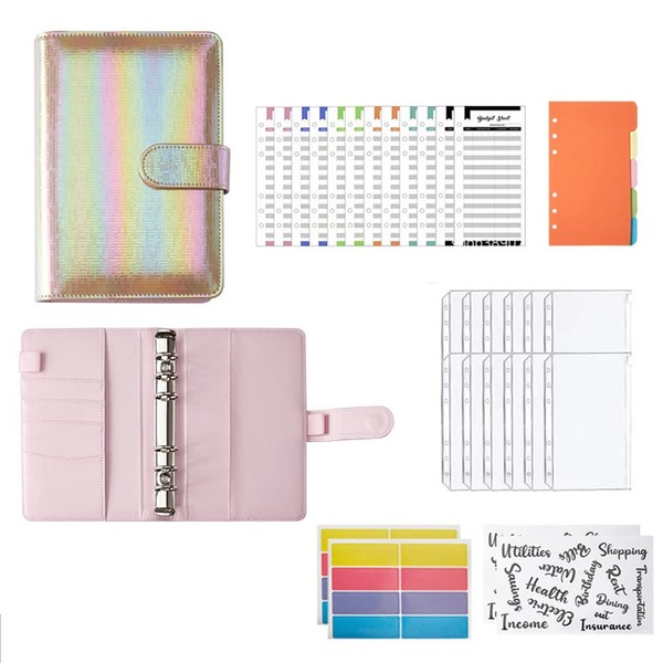 A6 PU Leather Notebook Binder with 12pcs Plastic Binder Pockets,