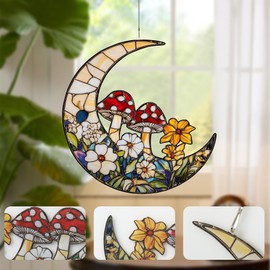 Mushroom Decor - Sun And Moon, Toadstool Decorations, Mushroom Christmas Decorations, Garden Art Mushrooms, Hanging Stars And Moon, Mushroom Acrylic Special-shaped Hanging (C)