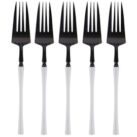 Bluesky Trading Infinity Flatware Black & White Plastic Dinner Forks - Pack of 20 - Stylish Design, Perfect for Weddings, Birthday Parties, Special Events, Everyday Use, & More
