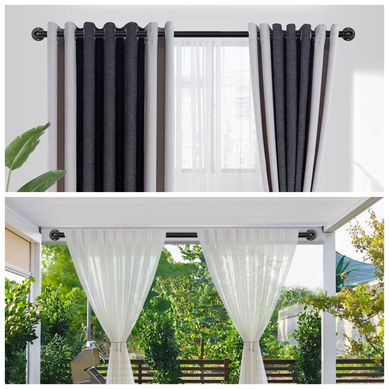 OLV 2 Pack Black Industrial Curtain Rods for Windows 48