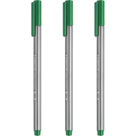 STAEDTLER 334 Triplus Fineliner Superfine Point Pens - 0.3mm - Green - Pack of 3