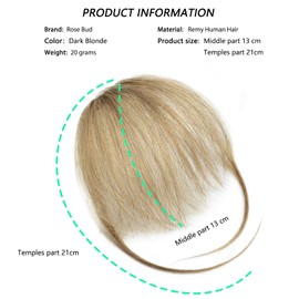 Rose bud Bangs Hair Clip in Fringe Bangs with Temples Bangs 100% Real Human Hair Extensions for Daily Wear Dark Blonde