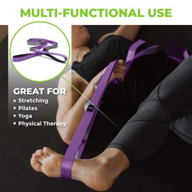 Gradient Fitness Stretching Strap for Physical Therapy, 12 Multi-Loop Stretch Strap 1" W x 8' L, Neoprene Handles, Physical Therapy Equipment, Yoga Straps for Stretching, Leg Stretcher, (Purple/Grey)