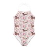 KiuLoam Pink Floral Horse Pattern Girls One-Piece Swimsuit Quick Dry