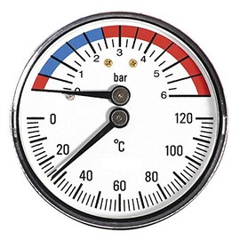 63mm 6BAR 120C Thermo Pressure Gauge 1/2 inch Rear Entry Manometer