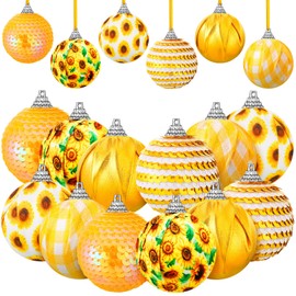 Yuxung 12 Pcs Sunflower Ornament Summer Tree Ornament Shiny Hanging Sunflower Ball Yellow Sequin Hanging Ornament Sunflower Summer Tree Decoration (Fresh Sunflower)