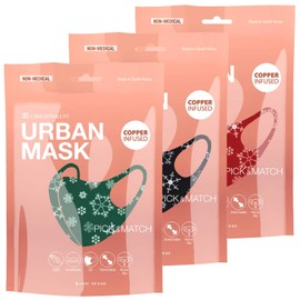 Christmas Copper Ion Infused Washable Reusable Face Coverings Masks Made in South Korea (Snowflake 3 Pack)