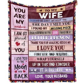 eBoutik - "To My Wife Gift Poem Love Letter Blanket From Husband/Wife - I Love You Letter Printed Warm Throw For Romantic, Birthday or Anniversary (130cm x 150cm)