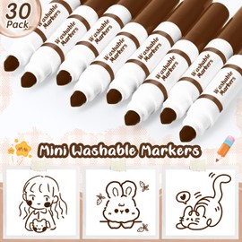 Janlaugh 30 Pcs Mini Washable Markers Bulk Broad Line Conical Tip Washable Mark Pen Set Short Coloring Paint Pen for Kid Art Projects Teacher Student Toddler Party Favors Classroom, Ages 6+(Brown)