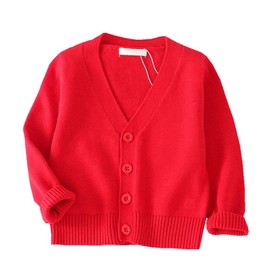 LNICEAR Baby Boys Girls V-Neck Casual Cardigan Sweaters Long Sleeve Button Cotton Solid Color Uniform Knit Tops Outwear Red 6T