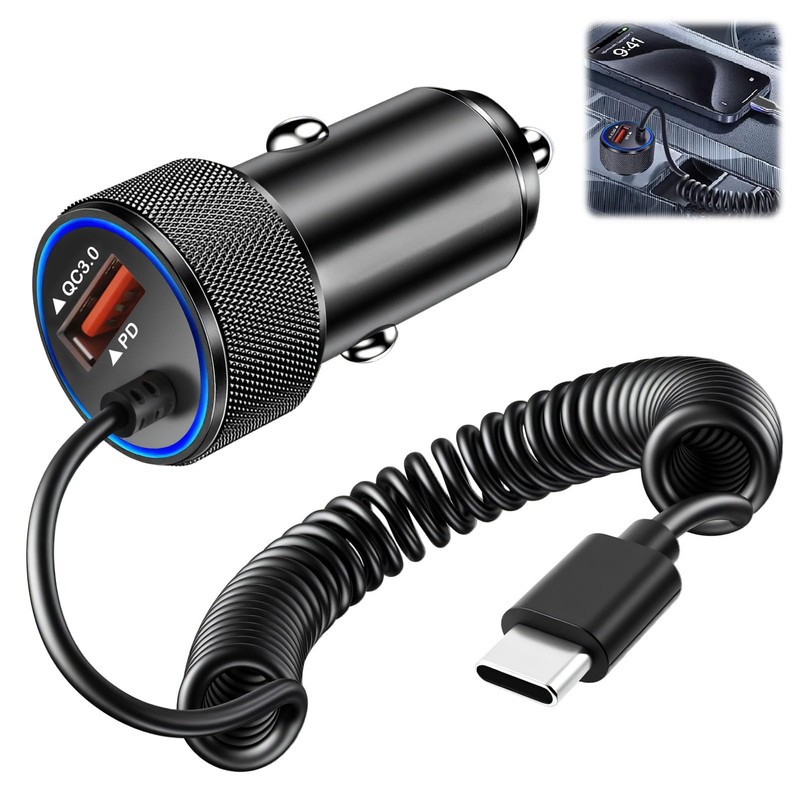 Adattatore per accendisigari USB C, 3,4 A, rapido da auto