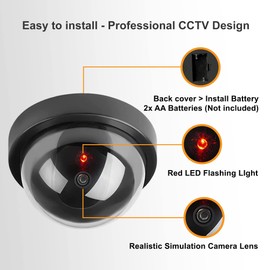 SENTRY 2x Imitation Dummy Dome CCTV Cameras Fake Realistic Outdoor or Indoor Security CCTV Camera Simulation With Flashing Red LED Light - Home Office Business Protection
