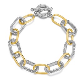 Mytys Link Bracelet for Women Gold and Silver 2 tone Circles Chain Wire Bangle Designer Inspired Bracelets (style 3)