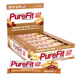 PureFit,Protein Bar, Peanut Butter Crunch,Pack of 15 Protein Bars | 20g of Protein | 220 Calories | 8g of Sugar | 3g of Dietary Fiber | 900g of Pack- High Protein, Low Carb, Gluten Free Protein Bar,Vegan Protein Bars,Healthy Snack