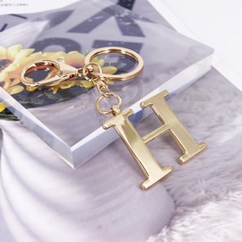 LAXPICOL Gold Letter A-Z Keychain for Women Bag Charms Purse Charms For Handbags Metal Alphabet Initial Letter Keychain, H, Medium