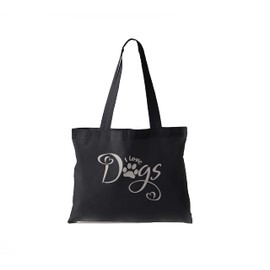Cute Dog Lover Tote Bag Black, Silver Metallic Print, Gifts for Dog Lovers