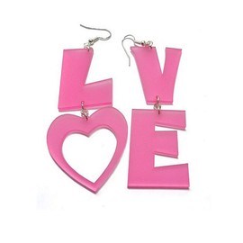 Letters Love Dangle Earrings Love Heart Pink Acrylic White Silver Metal Hoop Fashion Earrings for Women-Pink Acrylic