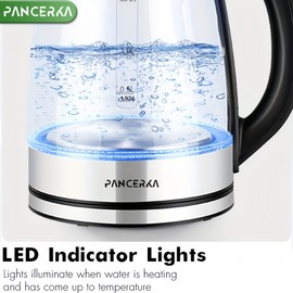 PANCERKA Electric Kettle, 1.8 Liter Electric Tea Kettle with LED Illuminated and High Borosilicate Glass, Hot Water Kettle, Auto Shutoff, Boil-Dry Protection, 360° Base