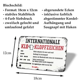 Toilet Sign Tin Sign - Funny Metal Sign with Cord and Suction Cup - Funny Hanging Sign - Door Decoration or Wall Decoration for Toilet Guest Toilet Bathroom Bathroom Toilet Toilet - 18 x 12 cm