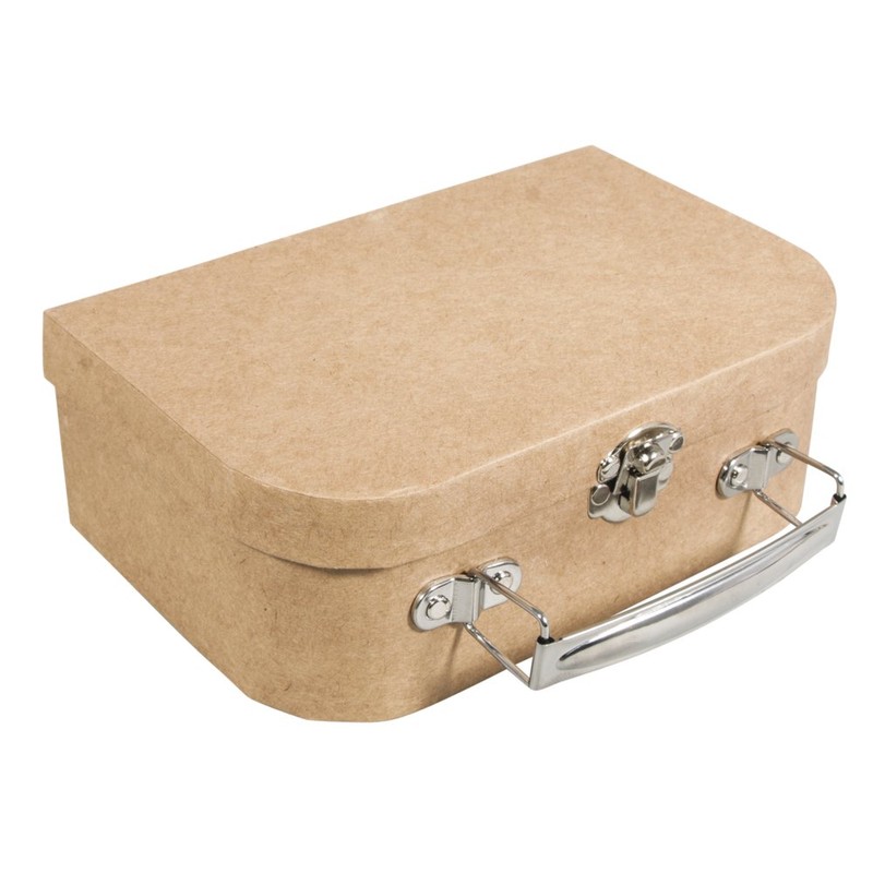 Rayher 67204000 Papier Mache Suitcase with Metal Handle, Sturdy Cardboard