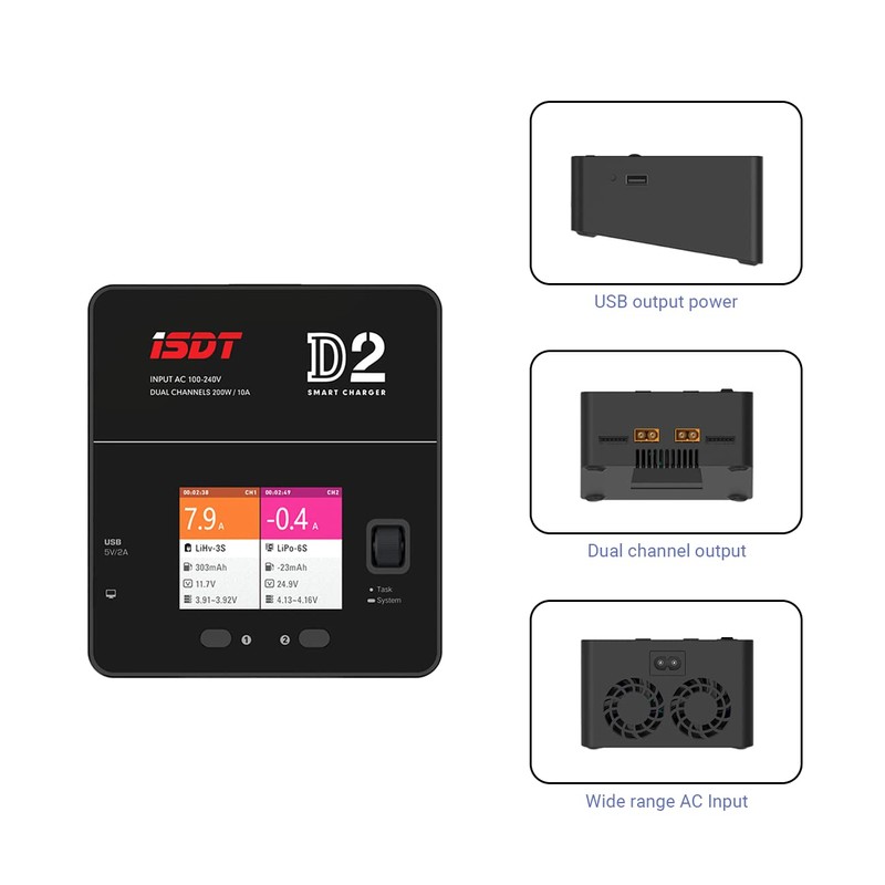 ISDT lipo Battery Charger D2 MK2 with AC 2x200W Dual