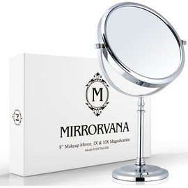 Mirrorvana Espejo de Mesa con Aumento 10X y Giro 360° - Ideal para baño, Maquillaje y Uso Diario - Modelo Redondo sin luz - 20 cm de diámetro